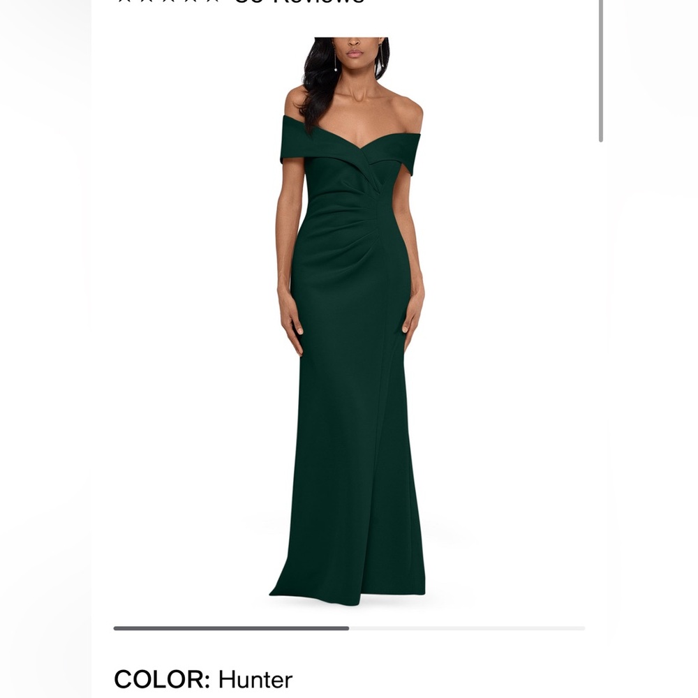 Xscape Off-The-Shoulder Ruched Gown @ Macys Link https://mcys.co/3bo75Ez